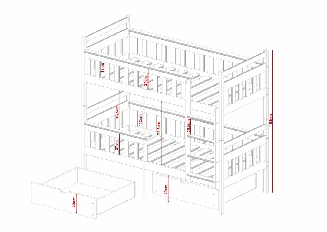 Wooden Bunk Bed Tezo with Storage-Bunk Bed