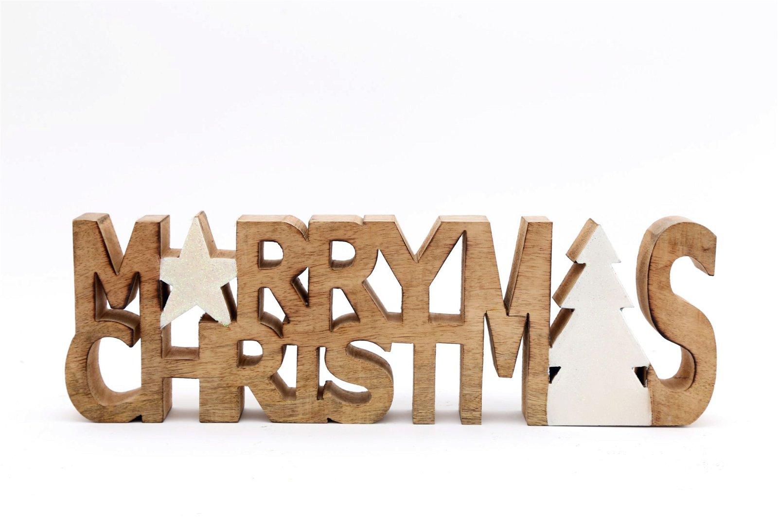 Wooden Carved Merry Christmas Word Ornament-