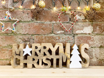 Wooden Carved Merry Christmas Word Ornament - £29.99 - 