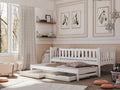 Wooden Double Bed Amelka with Trundle and Storage White Matt Kids Single Bed 