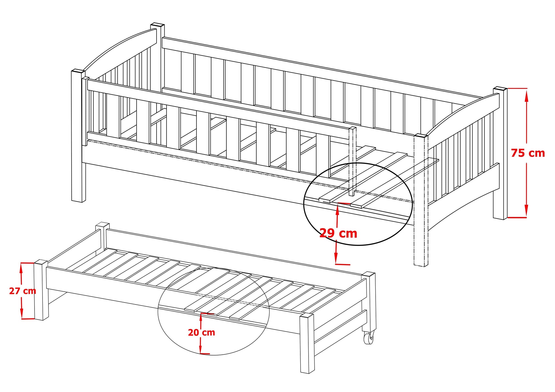 Wooden Double Bed Amelka with Trundle and Storage-Kids Single Bed