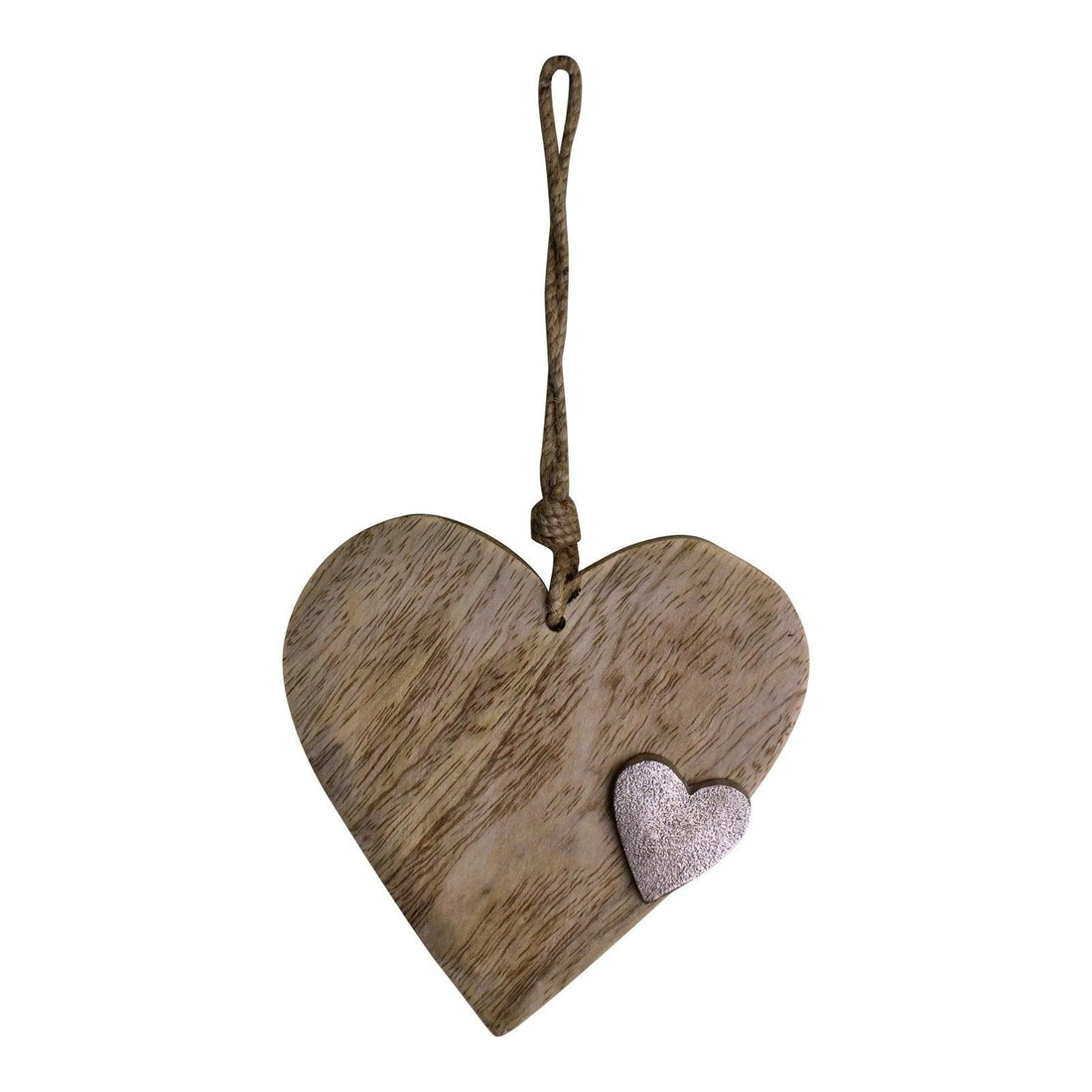 Wooden Hanging Heart Ornament with Silver Heart - £12.99 - Ornaments 