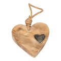 Wooden Hanging Heart With Silver Metal Heart-Ornaments