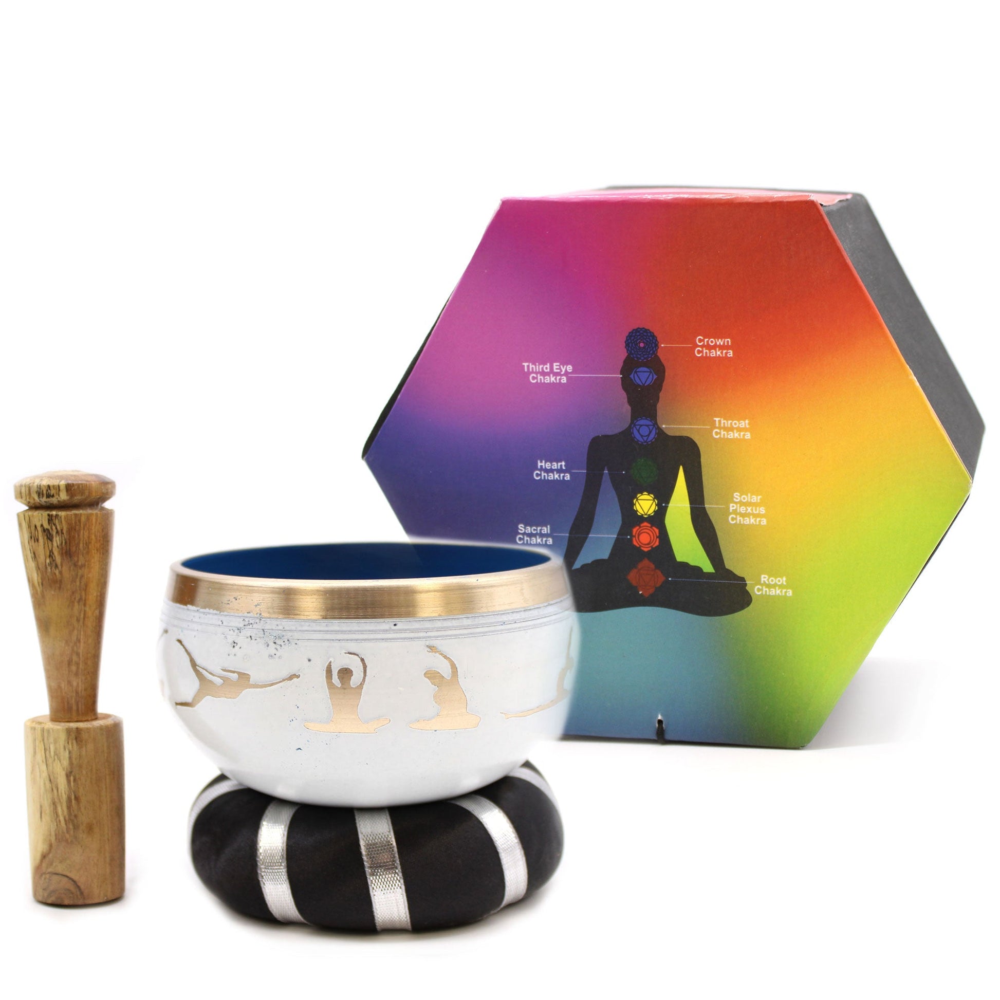 Yoga Moves Singing Bowl Set- White/Blue 10.7cm-